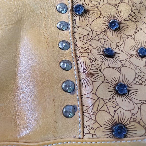 COSTANZA ROTA Yellow Floral Rivets Leather Top Handle Crossbody Bag - Picture 14 of 14